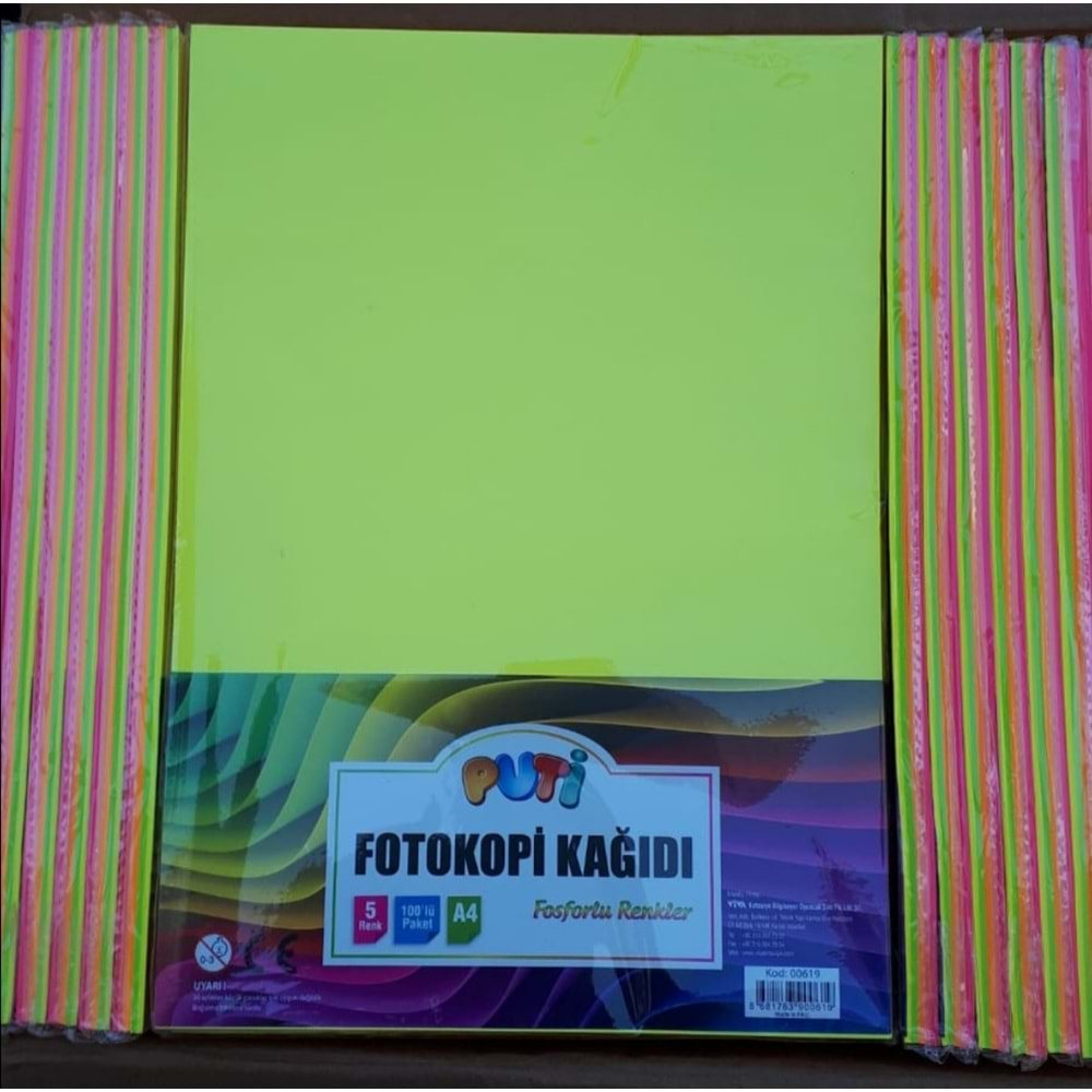 Puti Fosforlu Renkli Fotokopi Kağıdı 100Lü 5 Renk Karışık