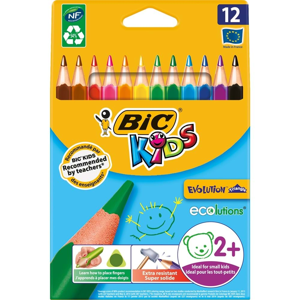 Bic Kids Evolution Üçgen Jumbo Kuru Boya Kalemi 12'li Kutu