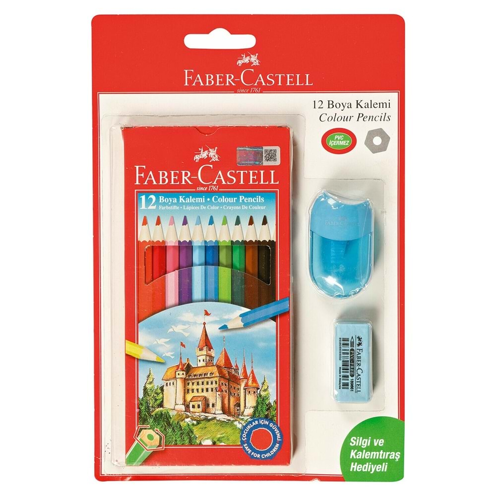 Faber-Castell Faber-Castelll Kuru Boya Silgi ve Kalemtraş 12'li