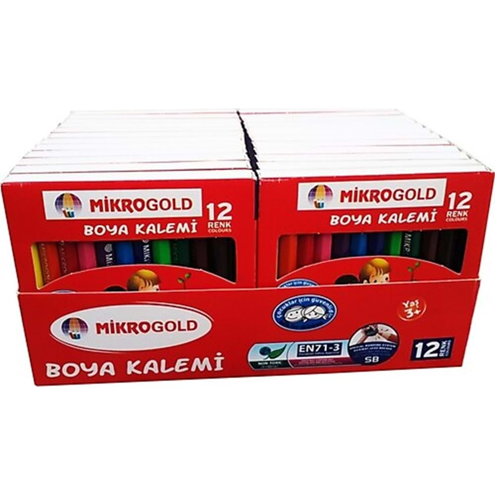 MİKROGOLD 12 Renk Kuru Boya Kalemi 1/2 Yarım Boy - 24 lü Kutu