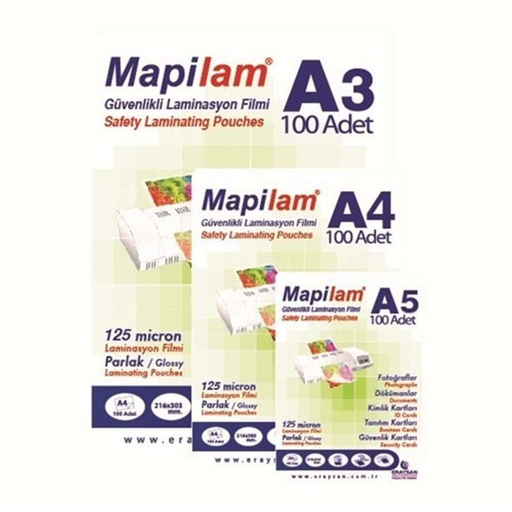 Mapilam 125 Micron A3 Laminasyon Filmi 100 lü paket