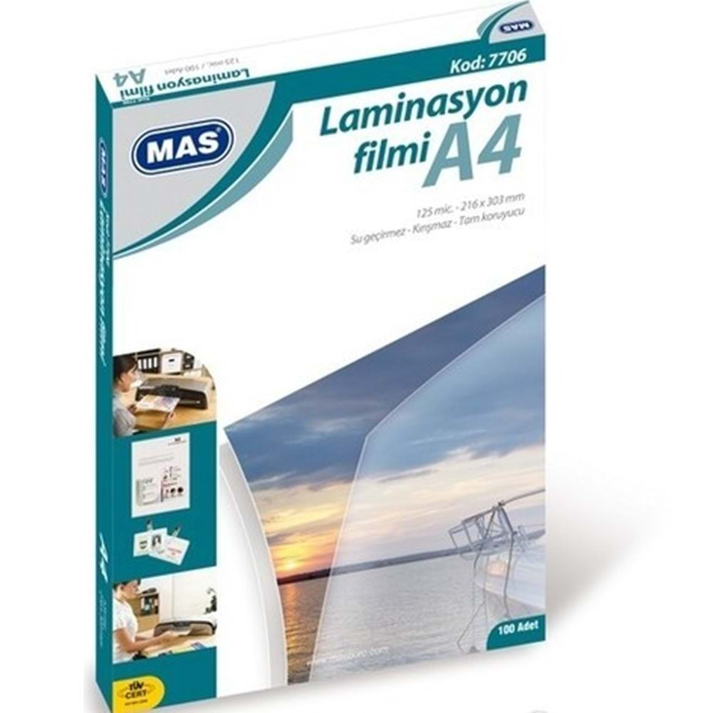 Mas Laminasyon Filmi A4 216X303 125 Mic 7706 100 Lü Paket 7706