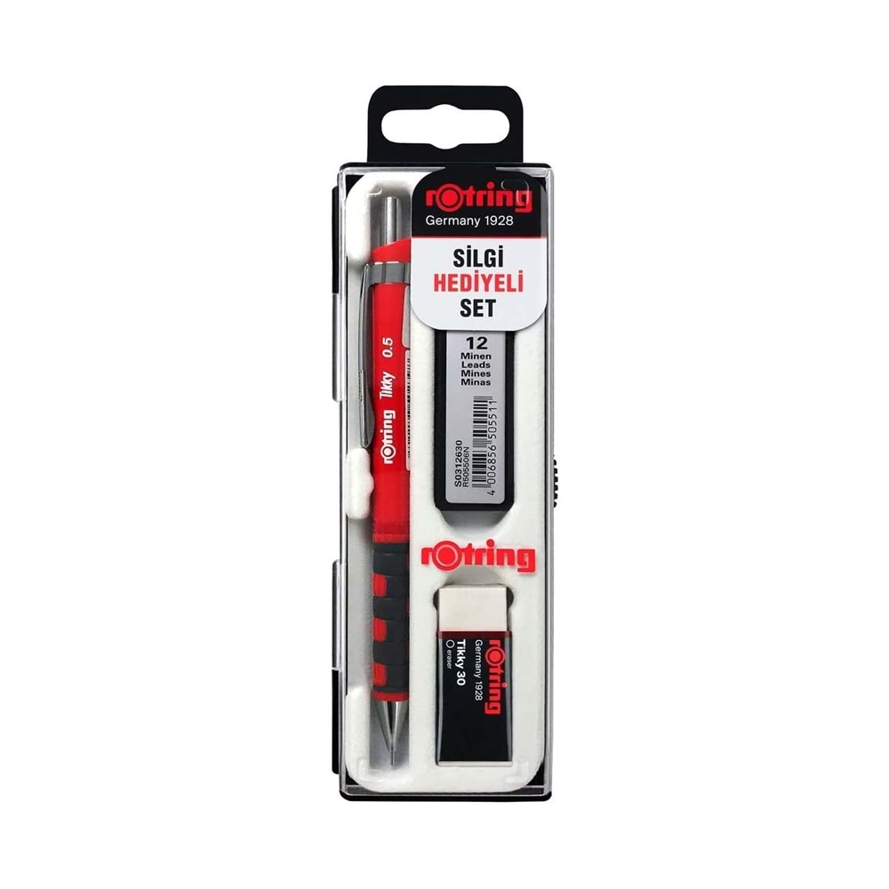 Rotring Tikyy 0.7 Kırmızı Versatil Kalem+Silgi+Uç Blister Okul Seti