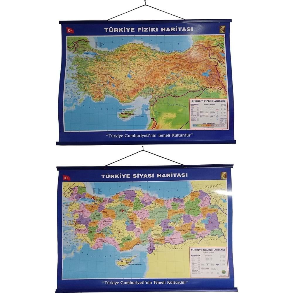 Türkiye Çift Taraflı Siyasi ve Fiziki Haritası 70X100 cm