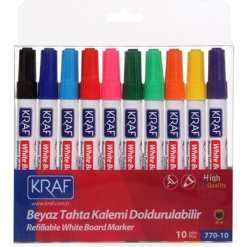 Kraf 770 Doldurulabilir Beyaz Tahta Kalemi 10'lu Set